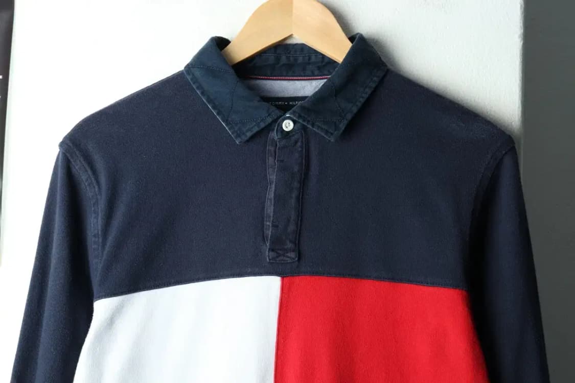 (M) 타미힐피거 카라 긴팔티셔츠 사용감 네이비 올드스쿨-16061 상품이미지3