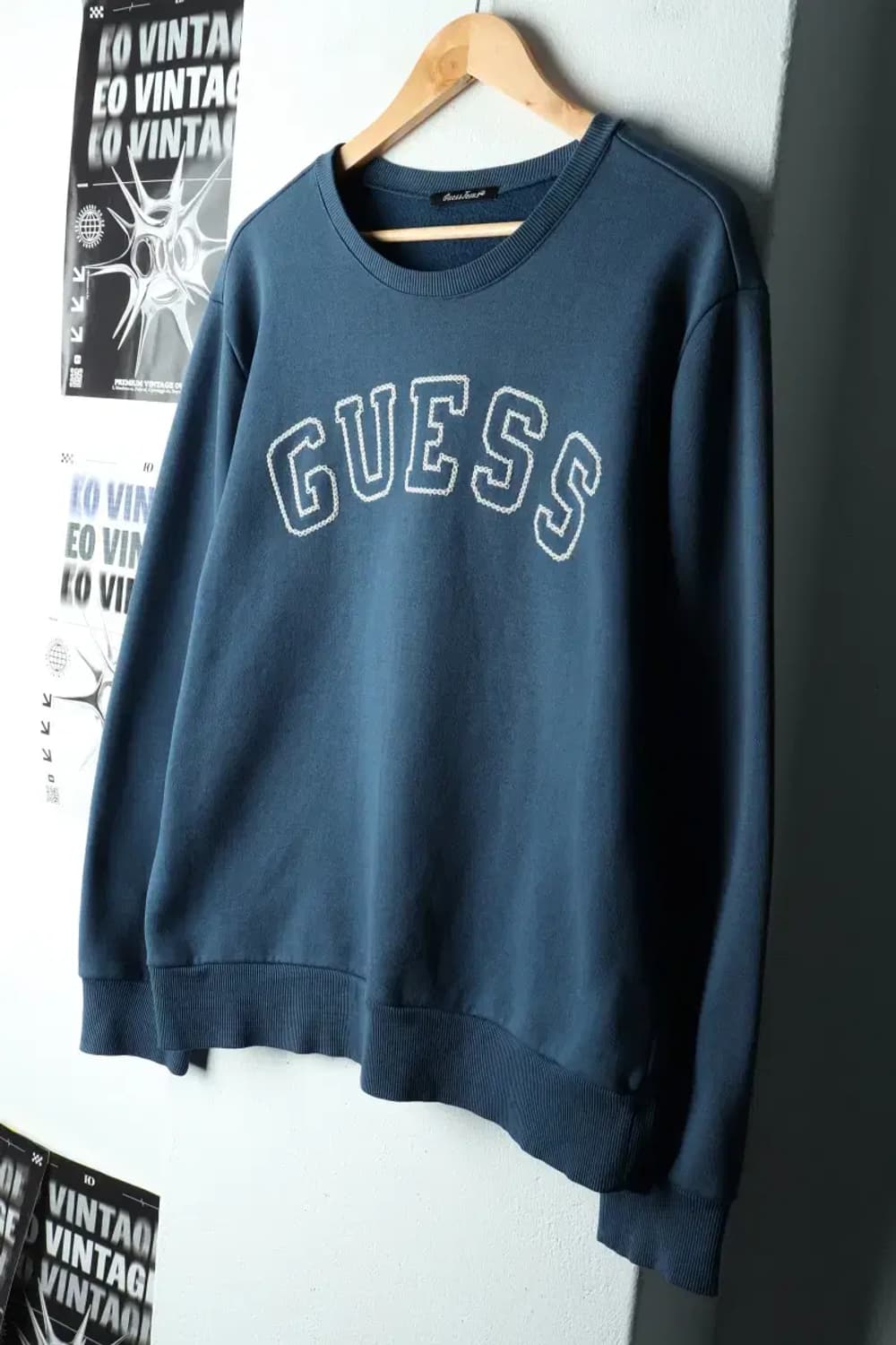 (XL) 게스 맨투맨 티셔츠 빅로고 스티치 블루-16019 상품이미지1