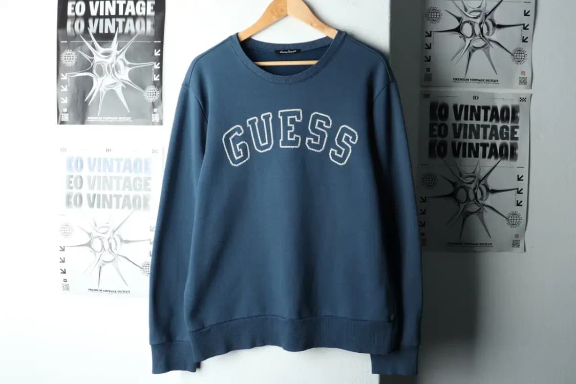 (XL) 게스 맨투맨 티셔츠 빅로고 스티치 블루-16019 상품이미지2