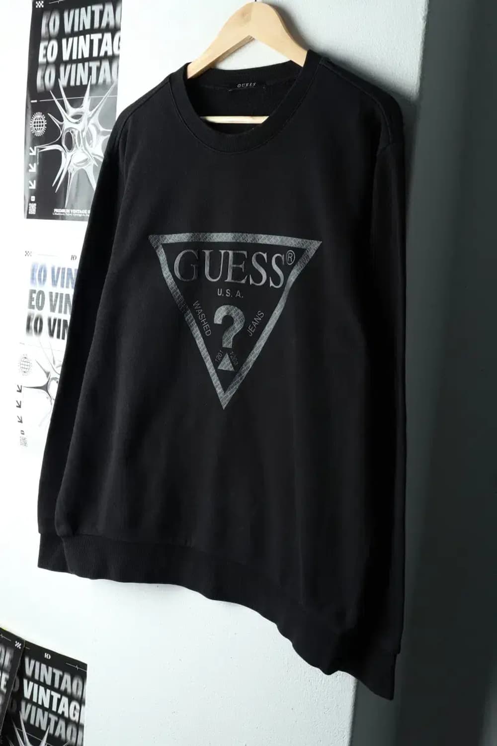 (XL) 게스 맨투맨 티셔츠 빅로고 블랙-1601A 상품이미지1