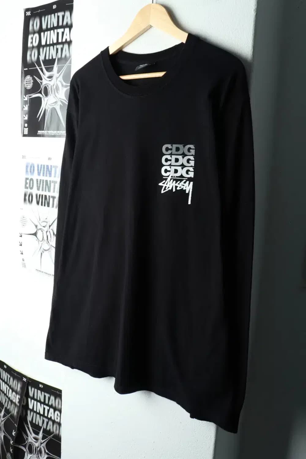 (L-XL) 스투시 긴팔티셔츠 꼼데가르송 CDG닷 블랙-16026 상품이미지1