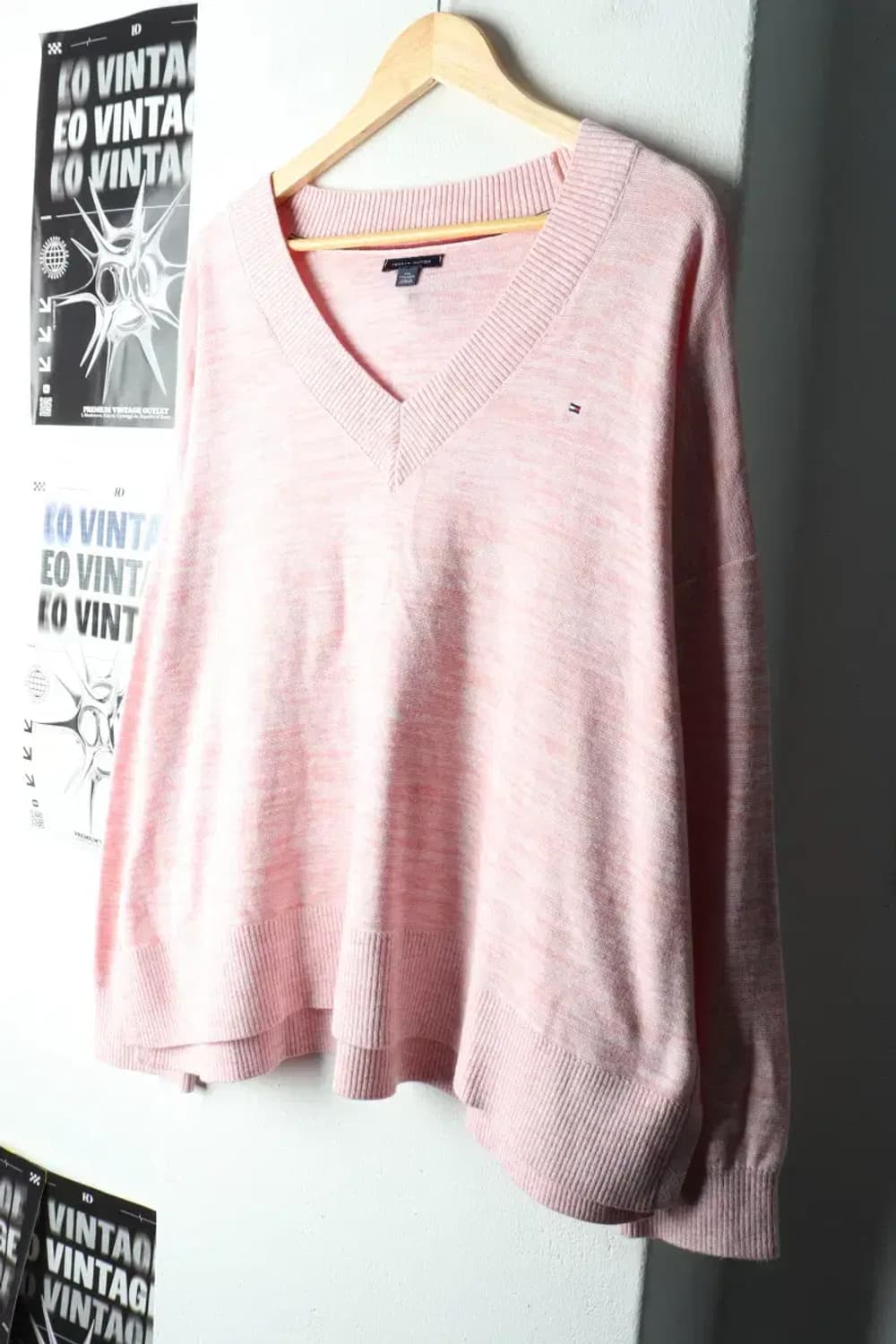 W(2XL-3XL) 타미힐피거 니트 빅사이즈 브이넥 핑크-1603A 상품이미지1