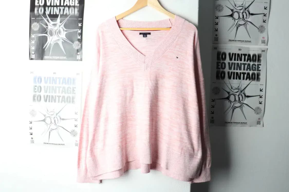 W(2XL-3XL) 타미힐피거 니트 빅사이즈 브이넥 핑크-1603A 상품이미지2