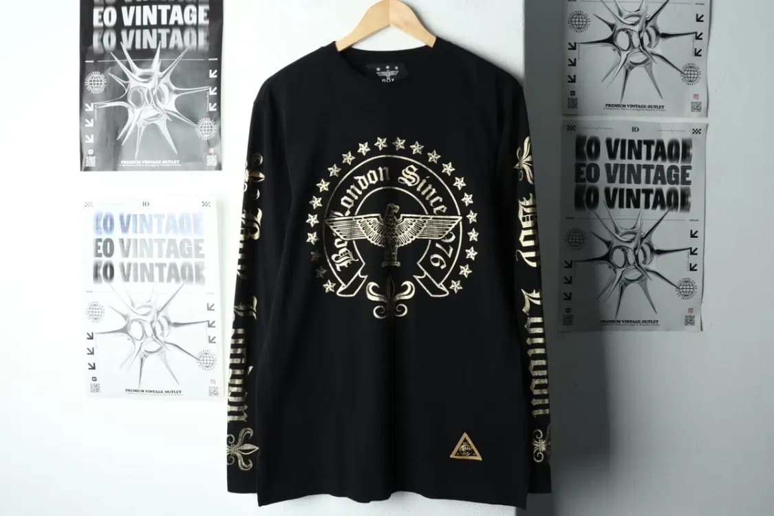 (L) 보이런던 긴팔티셔츠 빅뱅 Y2K 트렌드 금장 블랙-160DE 상품이미지2