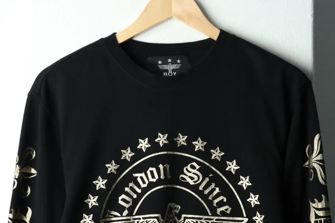 (L) 보이런던 긴팔티셔츠 빅뱅 Y2K 트렌드 금장 블랙-160DE 상품이미지3