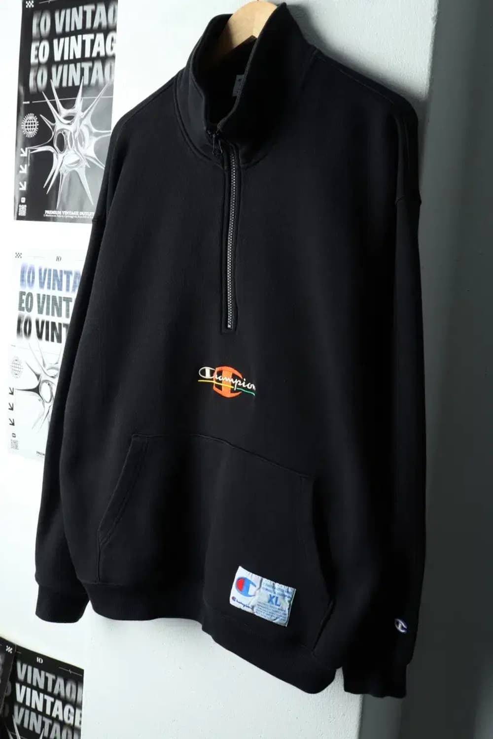 (XL-2XL) 챔피온 맨투맨 티셔츠 USA 반집업 블랙-160E6 상품이미지1