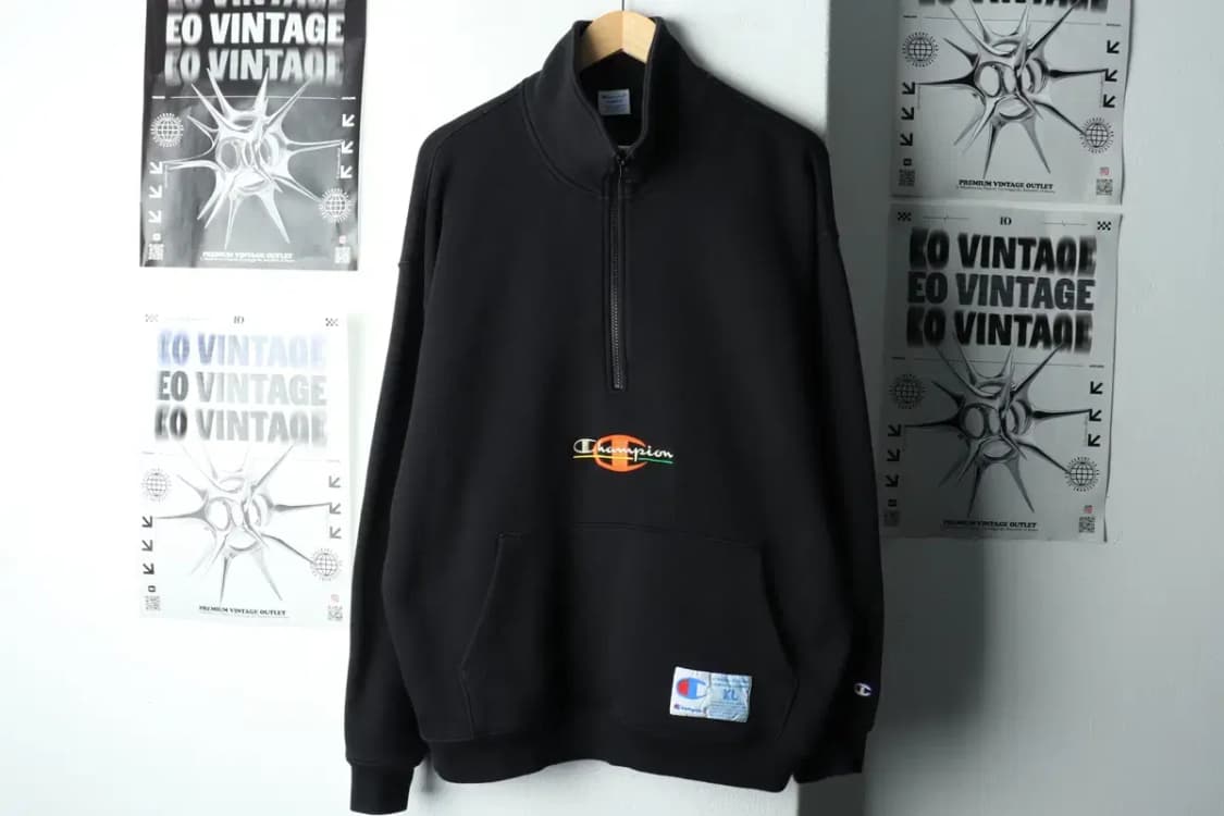 (XL-2XL) 챔피온 맨투맨 티셔츠 USA 반집업 블랙-160E6 상품이미지2