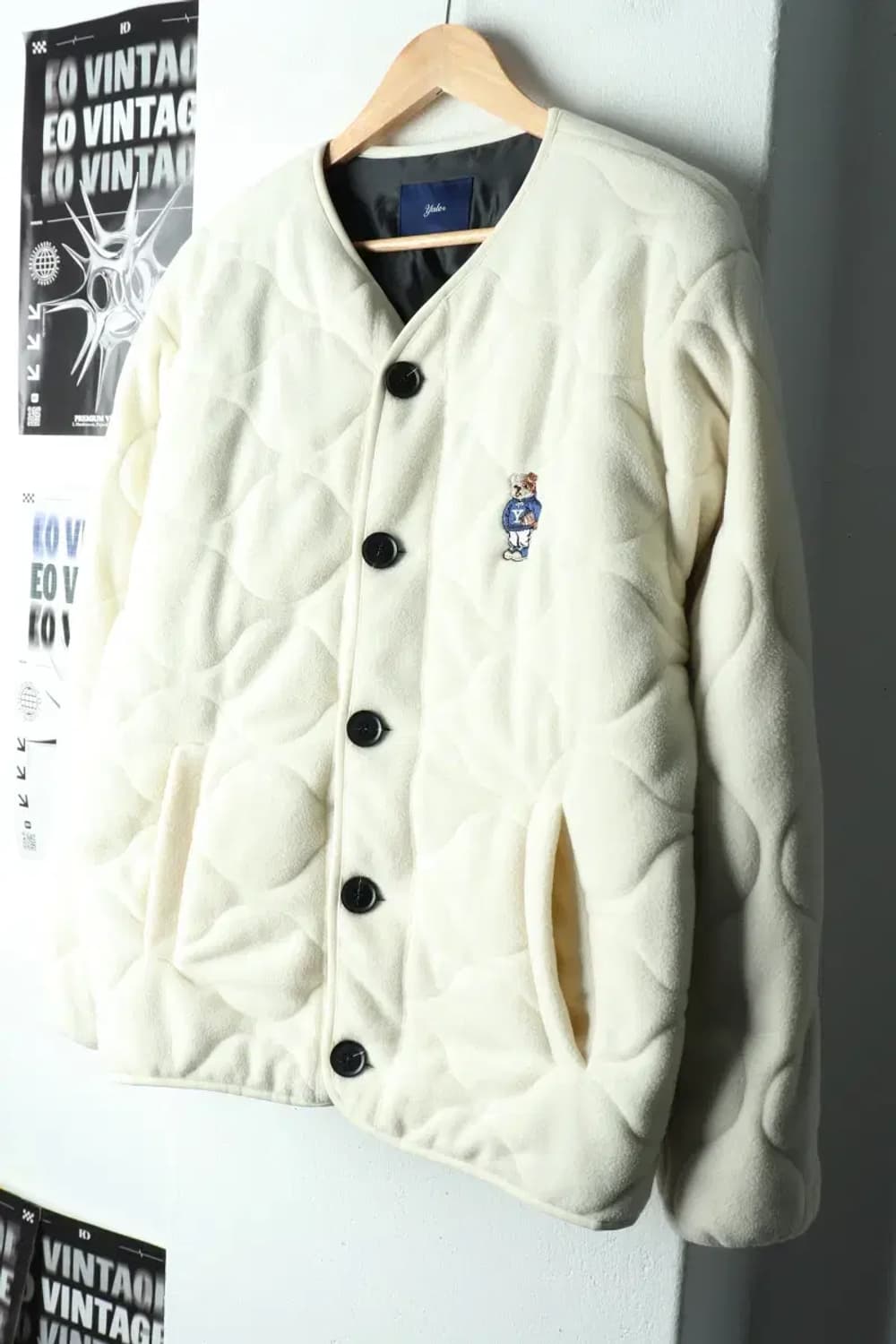 (S-M) 예일 집업 바람막이 점퍼자켓 후리스 퀄팅 아이보리-160FD 상품이미지1