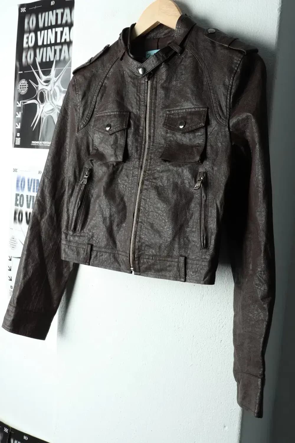 W(F) 페일제이드 집업 바람막이 점퍼자켓 레더 브라운 크롭-160FE 상품이미지1