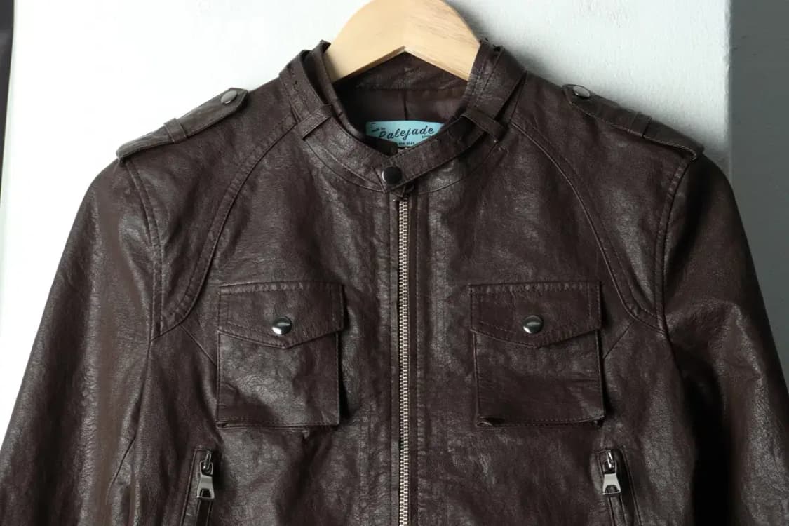 W(F) 페일제이드 집업 바람막이 점퍼자켓 레더 브라운 크롭-160FE 상품이미지3