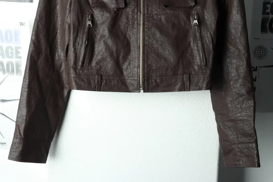 W(F) 페일제이드 집업 바람막이 점퍼자켓 레더 브라운 크롭-160FE 상품이미지4