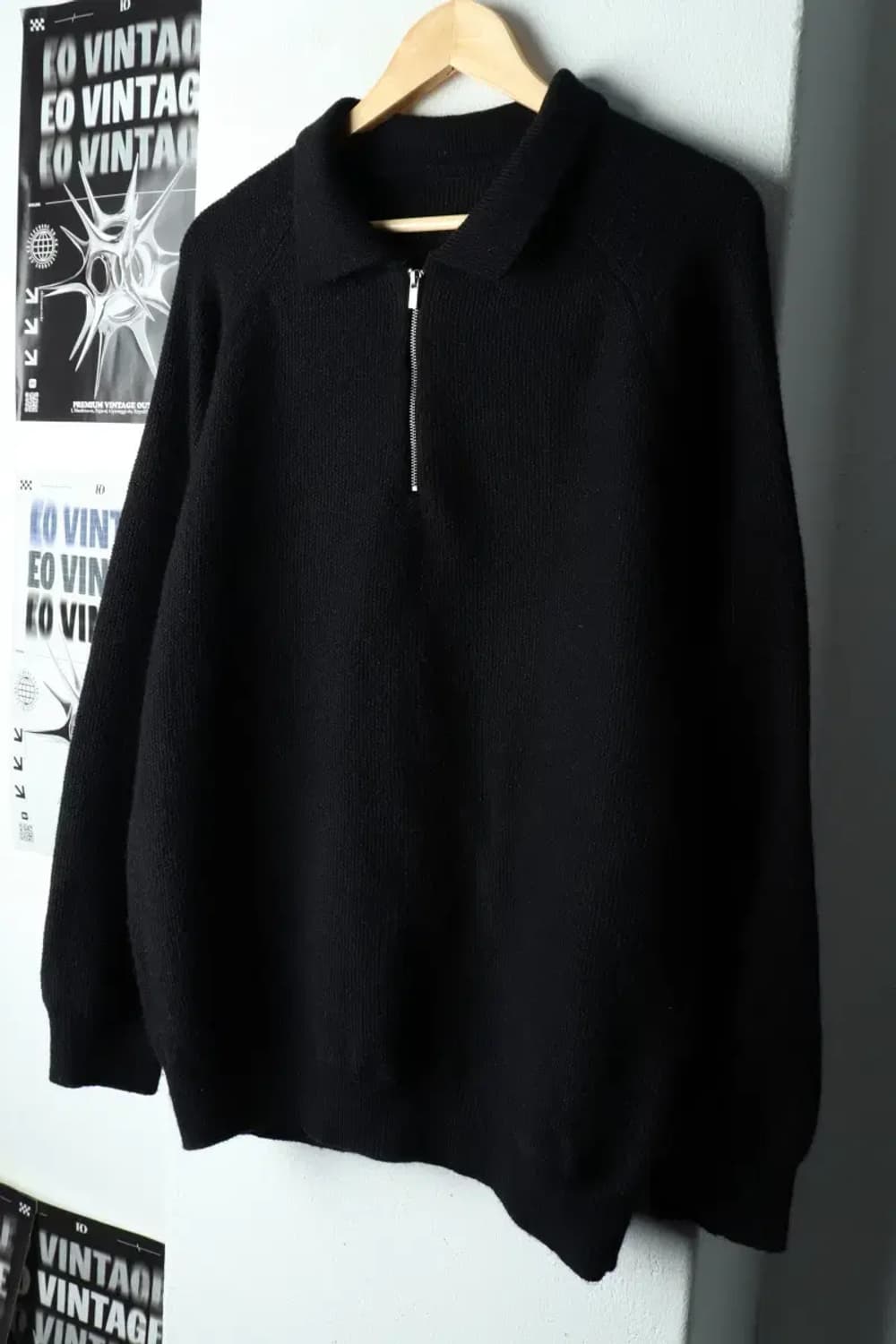 (L-XL) 라퍼지스토어 니트 반집업 카라 블랙 울-1616C 상품이미지1