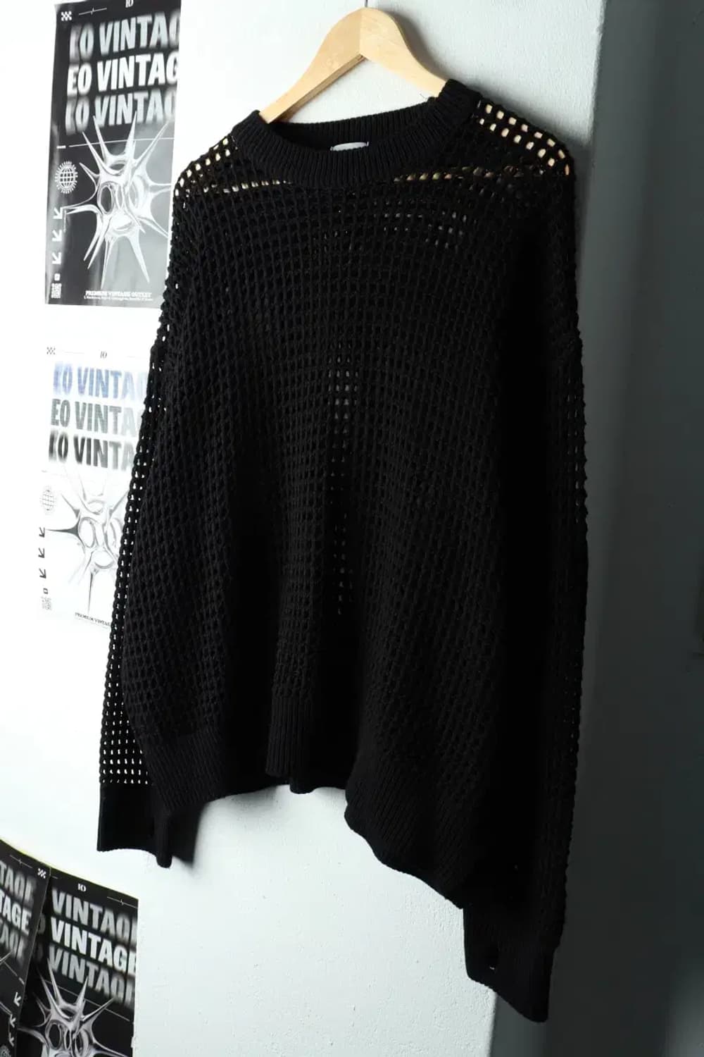 W(F) 브랜드빈티지 니트 망사 블랙 레이어드 블랙웨어-16186 상품이미지1