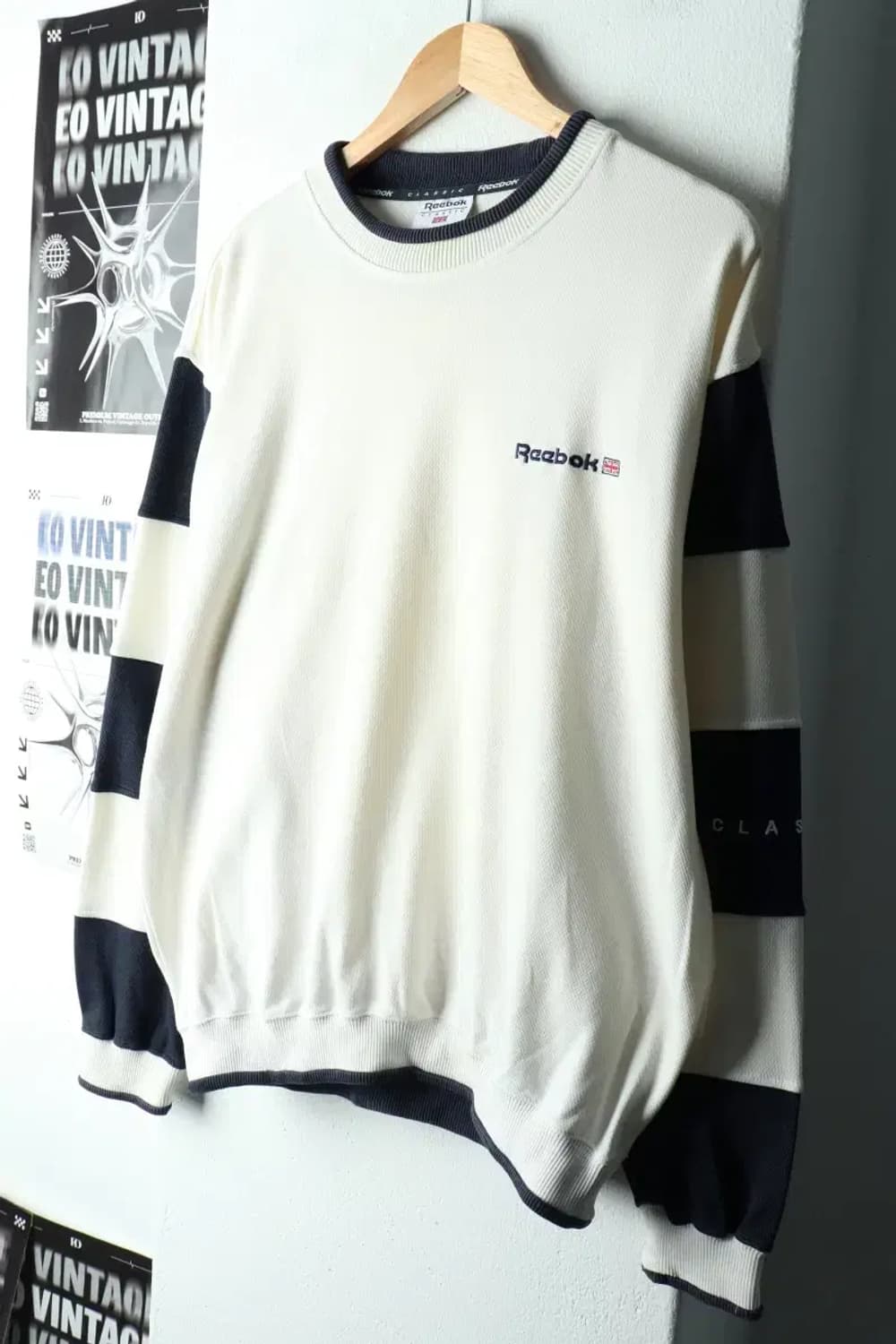 (L-XL) 리복 맨투맨 티셔츠 00년대 아이보리 올드스쿨-161CF 상품이미지1