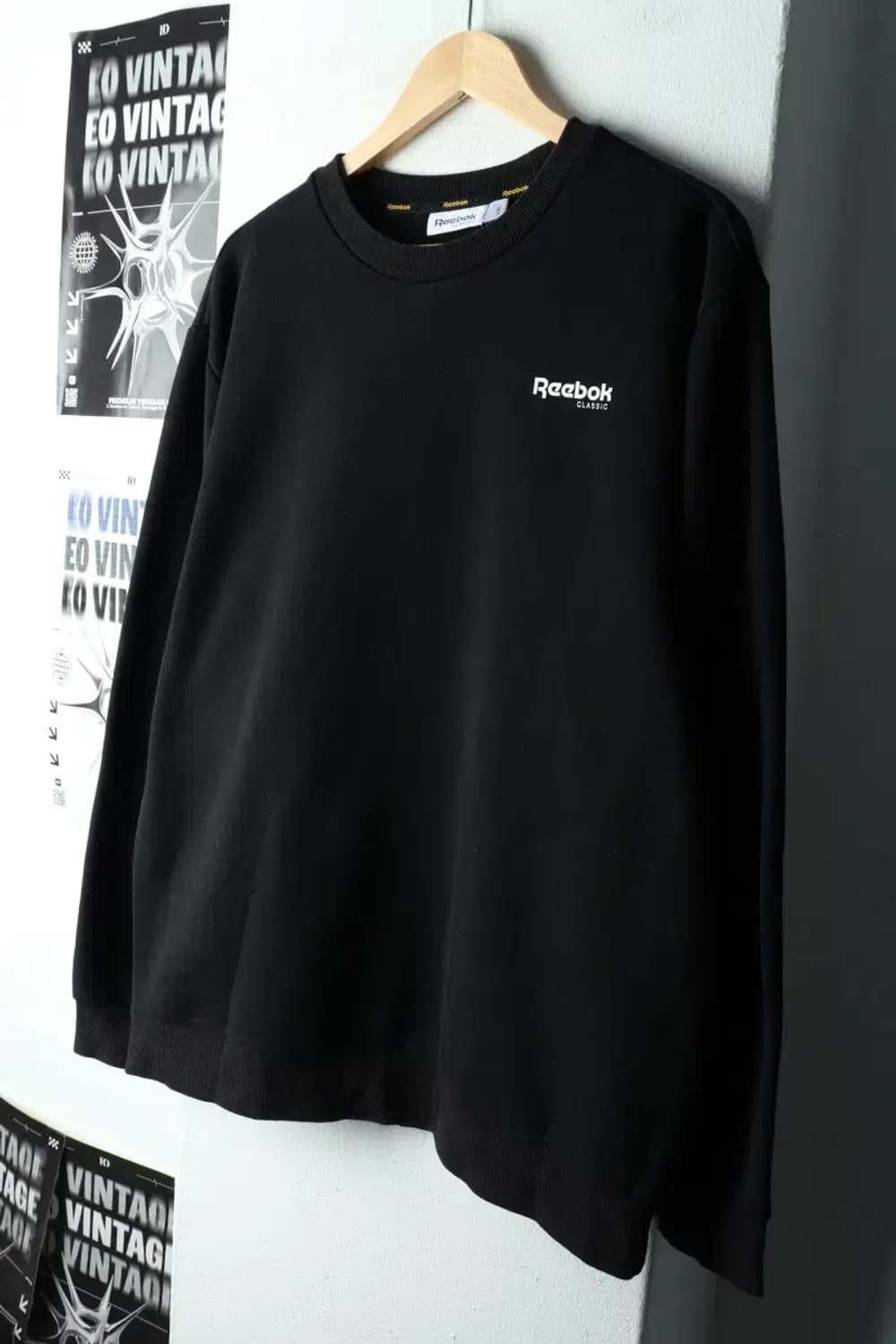 (2XL) 리복 맨투맨 티셔츠 빅사이즈 블랙 기모 올드스쿨-161D8 상품이미지1