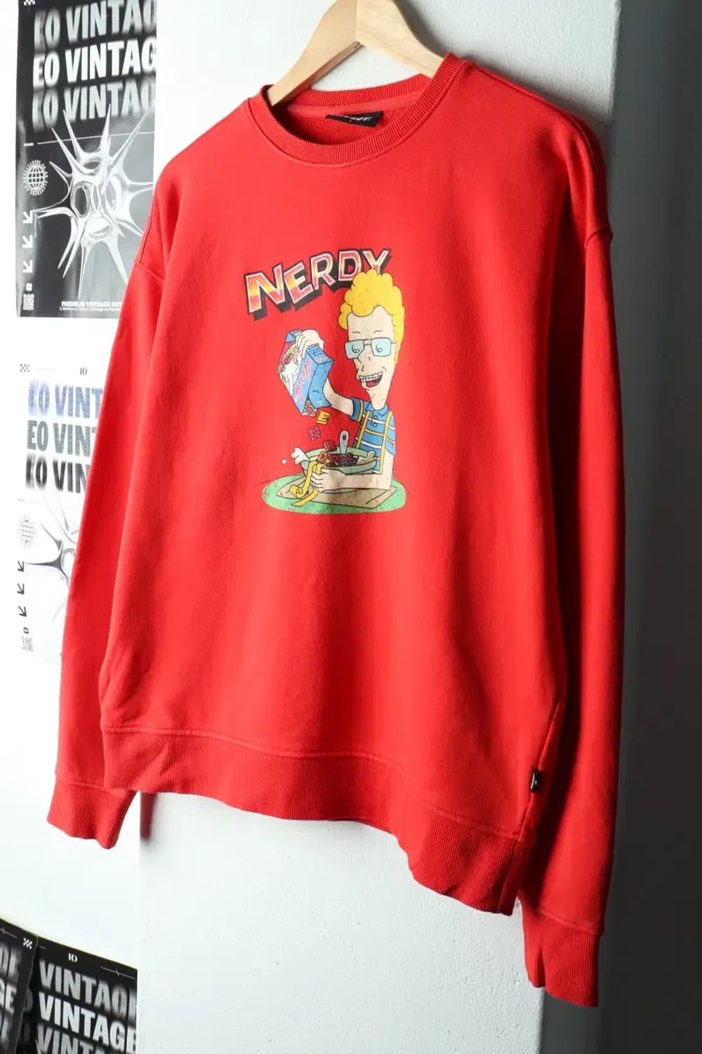 (S-M) 널디 맨투맨 티셔츠 프린팅 레드 올드스쿨-161D9 상품이미지1