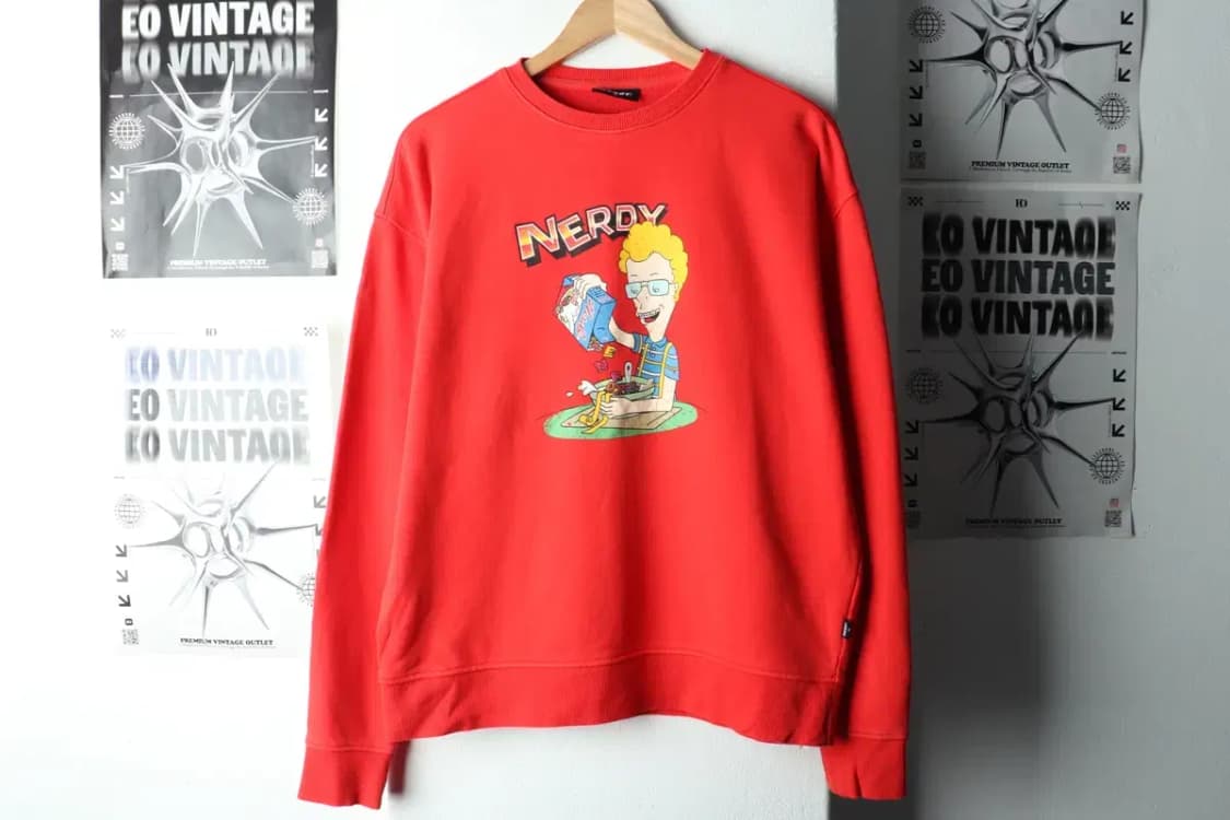 (S-M) 널디 맨투맨 티셔츠 프린팅 레드 올드스쿨-161D9 상품이미지2