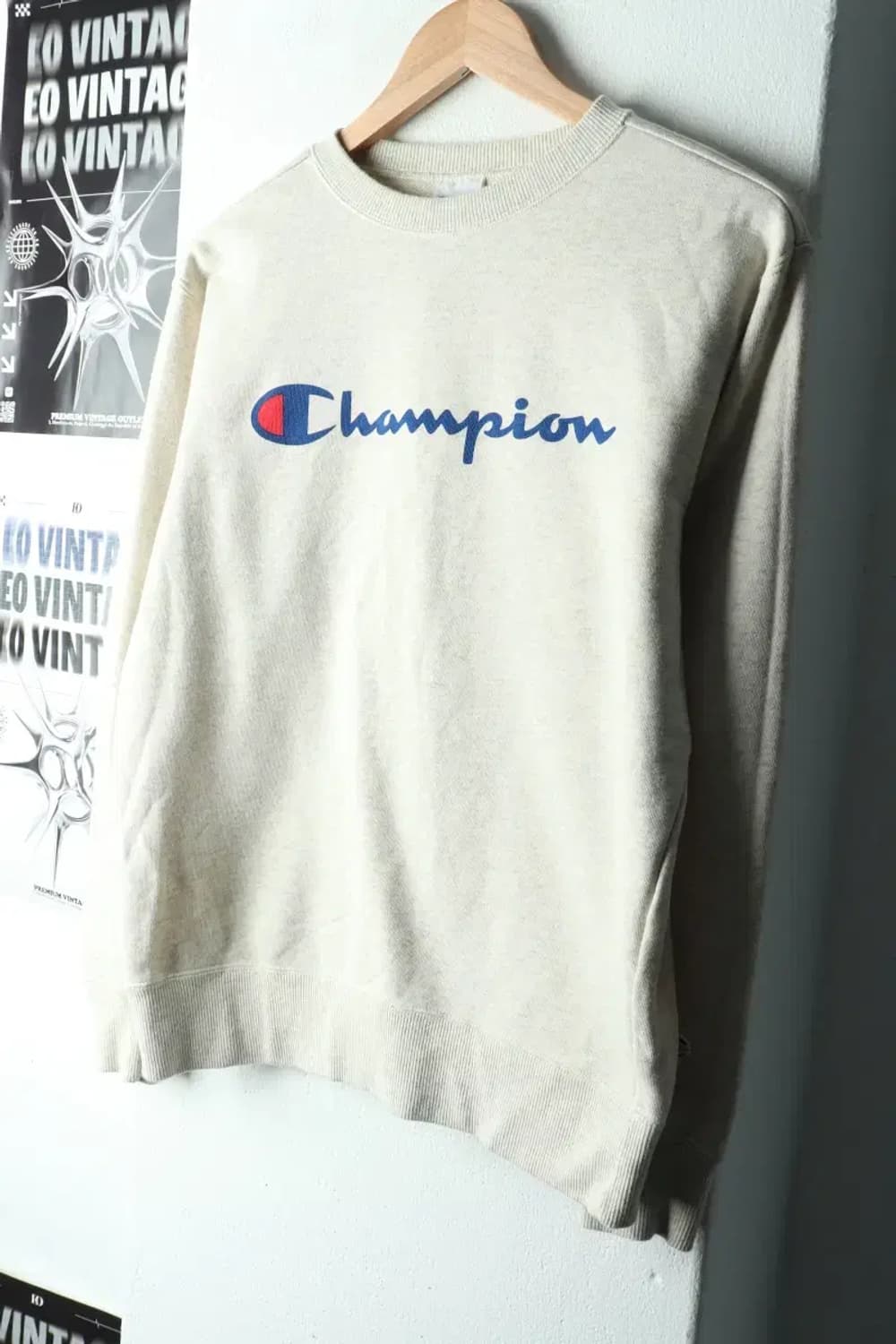 W(L) 챔피온 맨투맨 티셔츠 USA 빅로고 멜란지 아이보리-161DC 상품이미지1