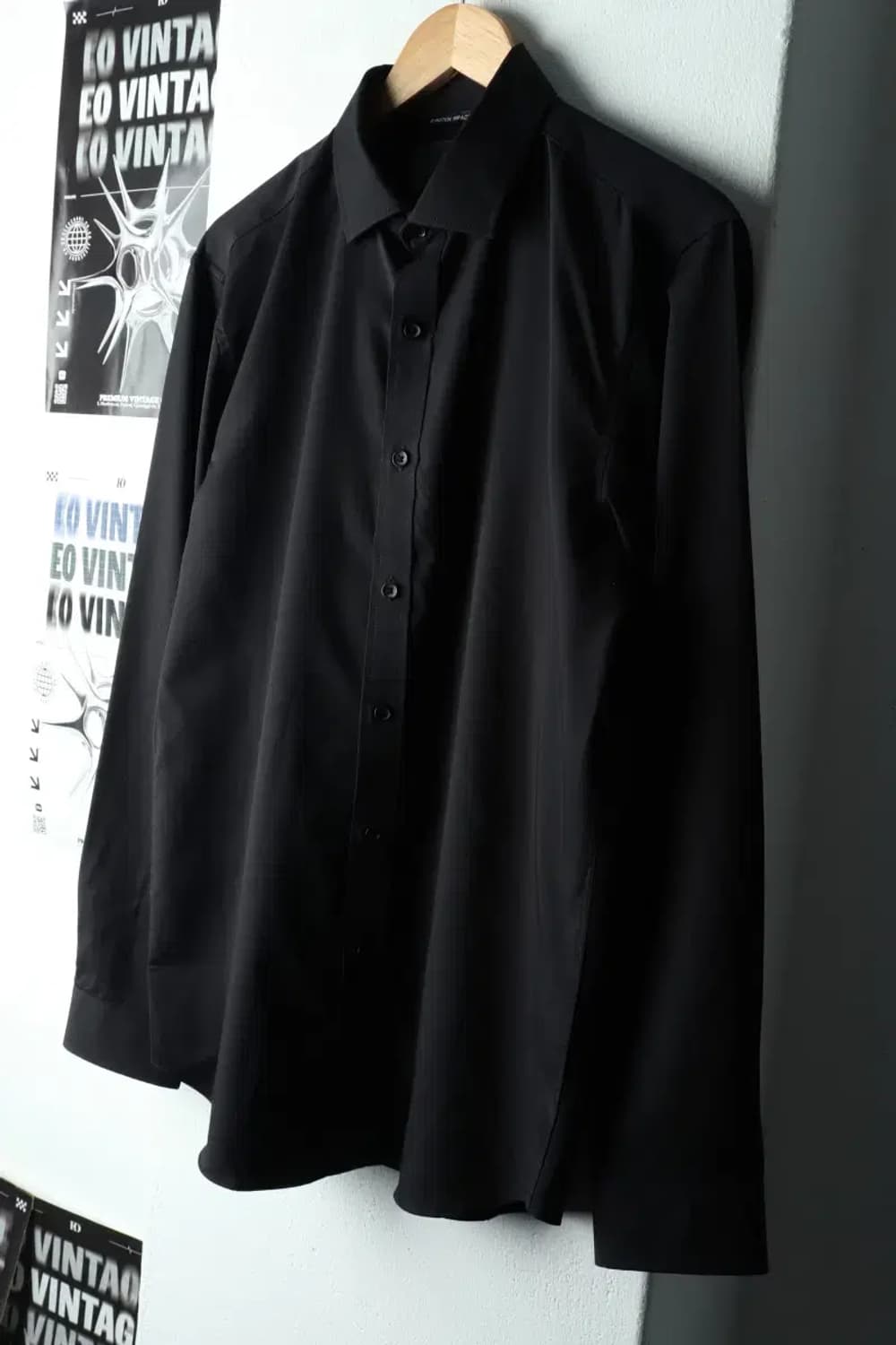 (XL) 앤드지 셔츠 남방 무지 블랙 폴리-161A4 상품이미지1