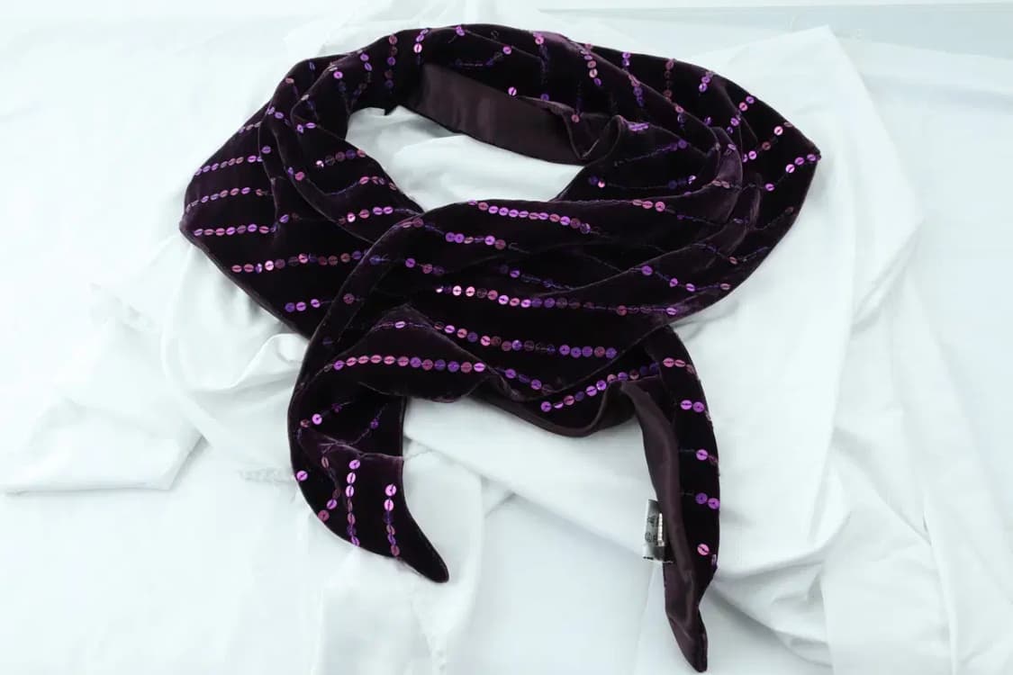 (F) 발망 목도리 머플러 숏 쁘띠 비즈 벨벳 가볍 희귀-2604 상품이미지7