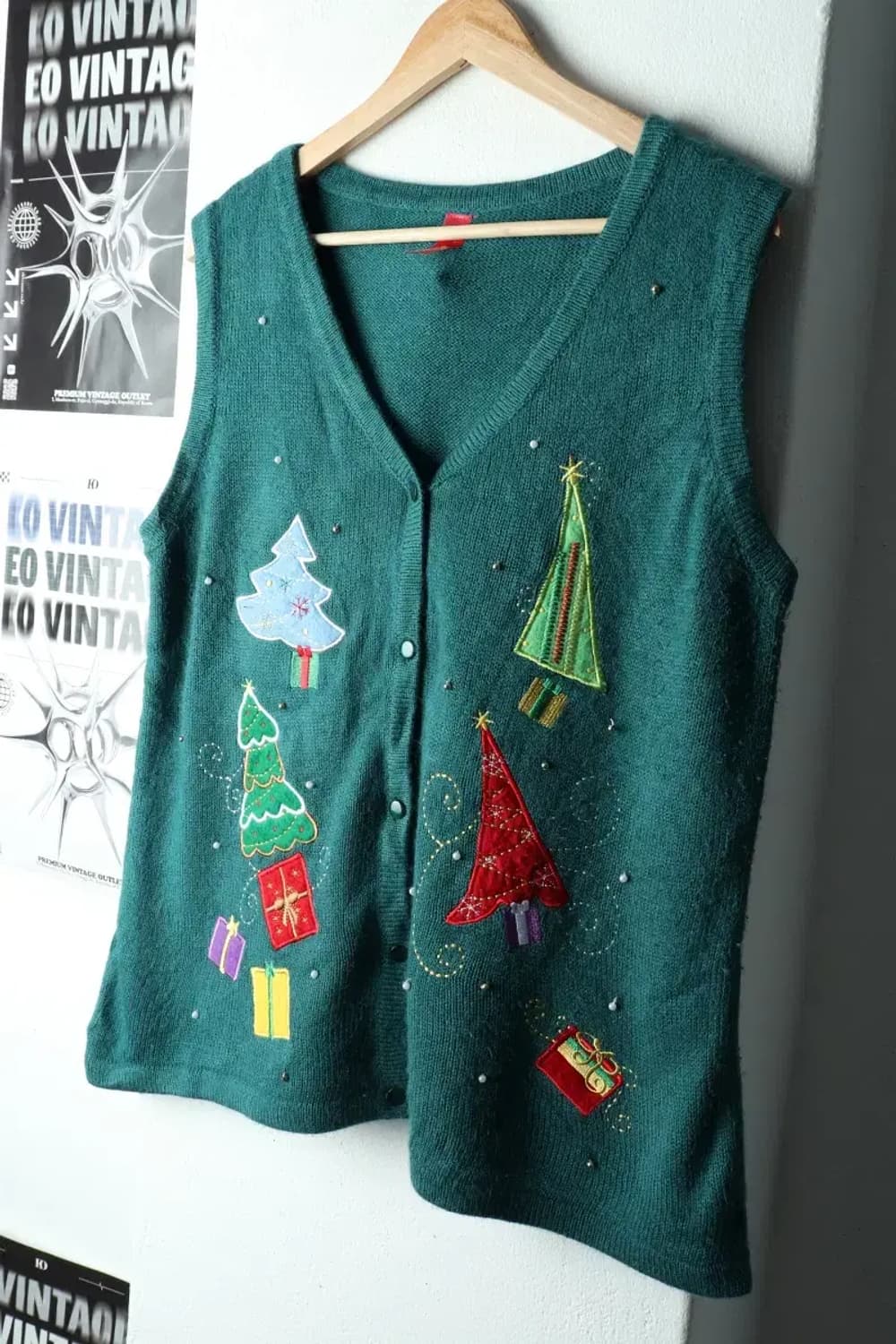 W(M-L) 브랜드빈티지 니트 크리스마스 조끼 가디건 트리-162A2 상품이미지1