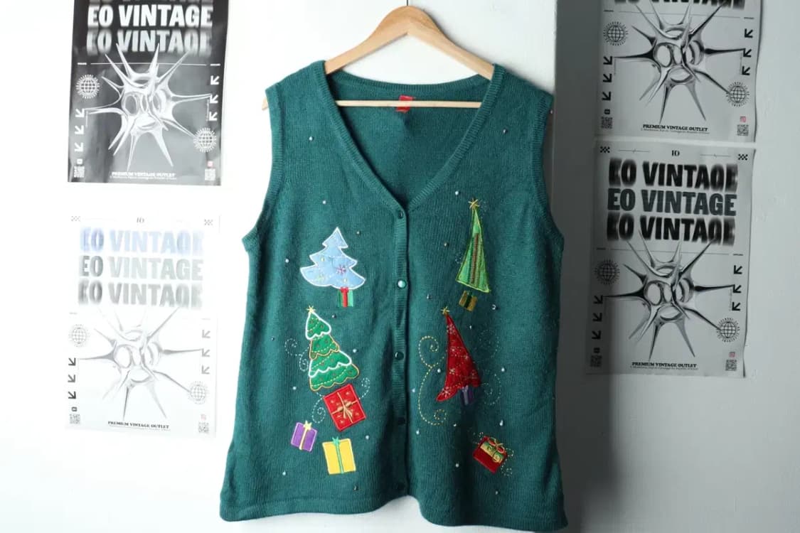 W(M-L) 브랜드빈티지 니트 크리스마스 조끼 가디건 트리-162A2 상품이미지2
