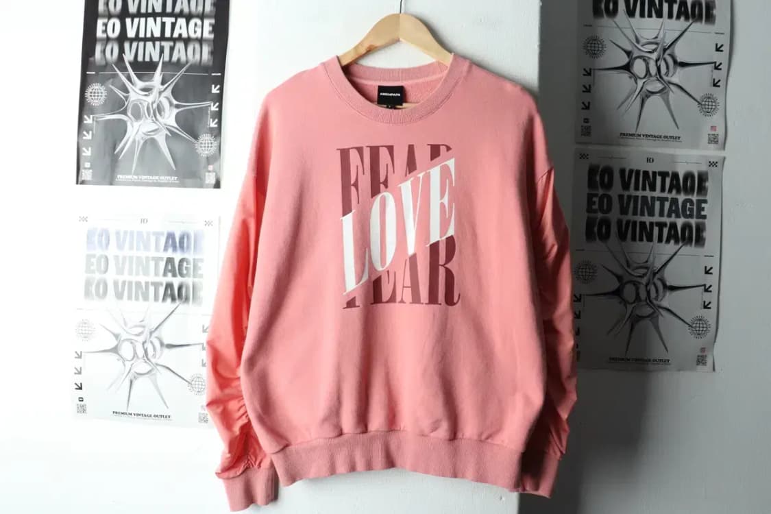 W(S-M) 브랜드빈티지 맨투맨 티셔츠 박시 핑크 배색소재-16325 상품이미지2