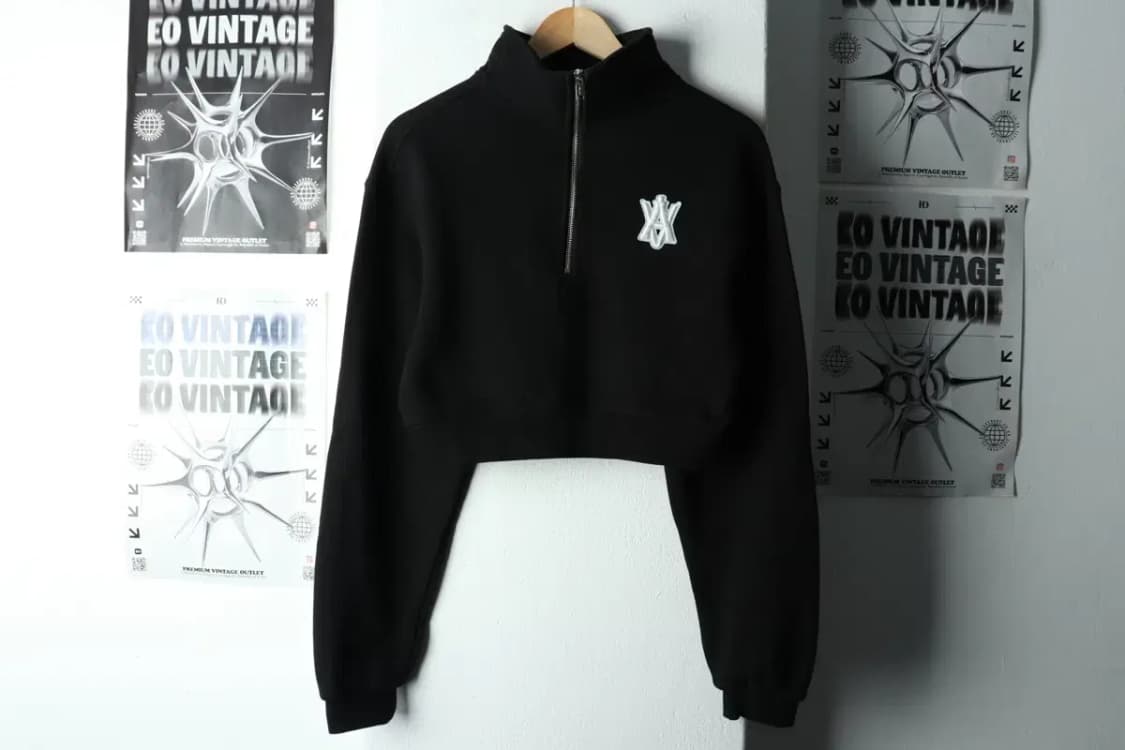 W(L) 아크메드라비 맨투맨 티셔츠 반집업 크롭 블랙-1632A 상품이미지2