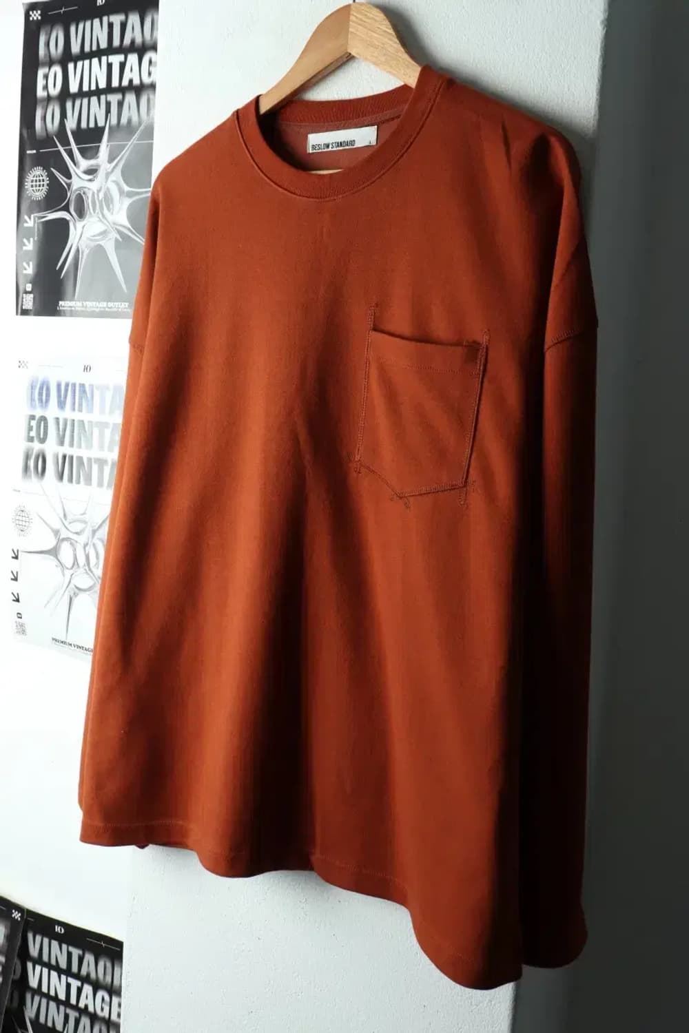 (L-XL) 비슬로우 긴팔티셔츠 포켓 무지 브라운-1632E 상품이미지1