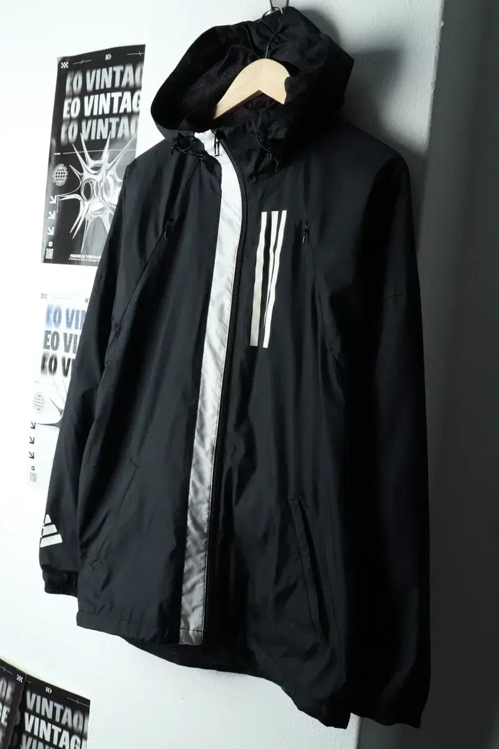 (M-L) 아디다스 집업 바람막이 점퍼자켓 블랙 삼선 올드스쿨-1635A 상품이미지1