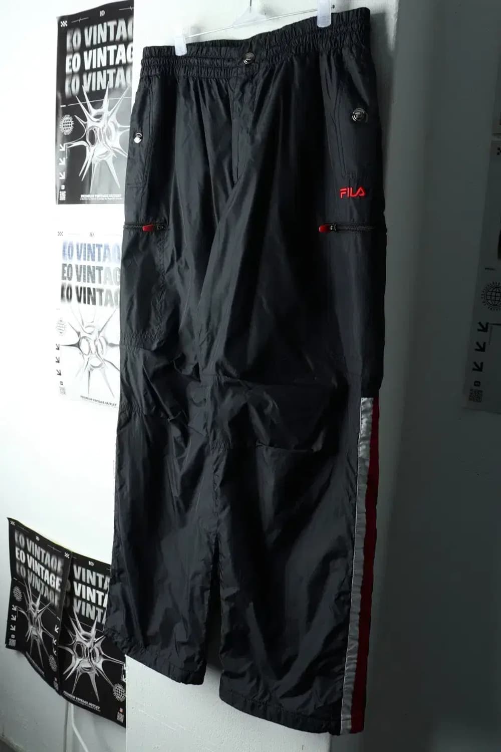(M-L) 휠라 트레이닝복 바지 00년대 우븐 블랙 올드스쿨-226B 상품이미지1