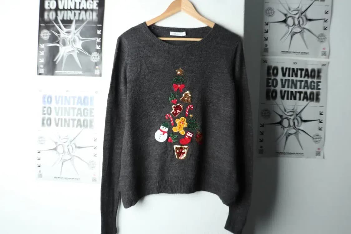 W(M-L) 브랜드빈티지 니트 크리스마스 트리 그레이-1629C 상품이미지2