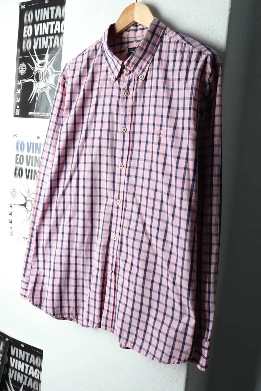 (2XL) 헨리코튼 셔츠 남방 빅사이즈 체크 핑크-1639D 상품이미지1