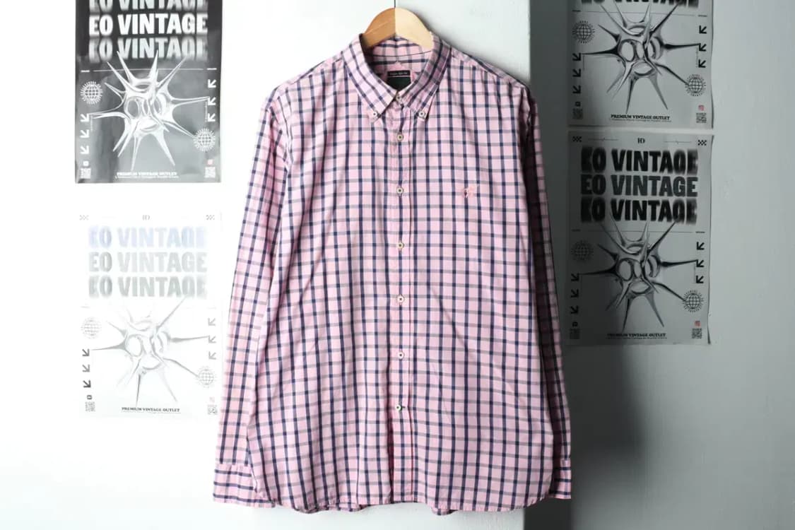 (2XL) 헨리코튼 셔츠 남방 빅사이즈 체크 핑크-1639D 상품이미지2