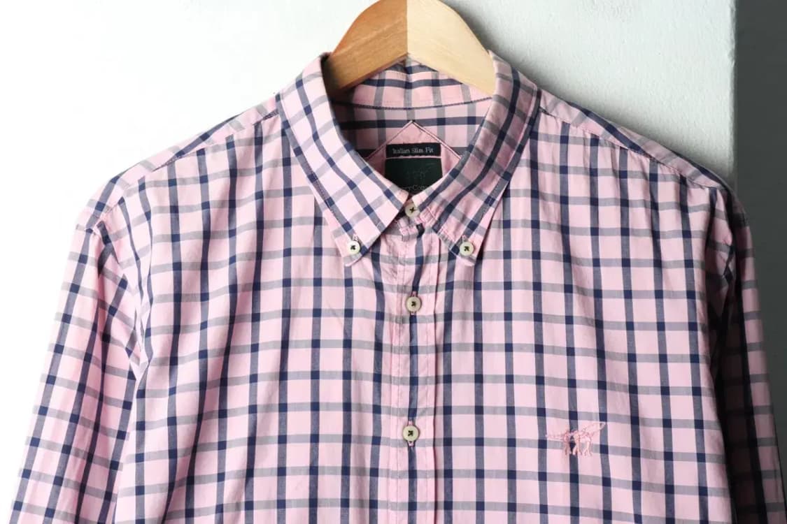 (2XL) 헨리코튼 셔츠 남방 빅사이즈 체크 핑크-1639D 상품이미지3