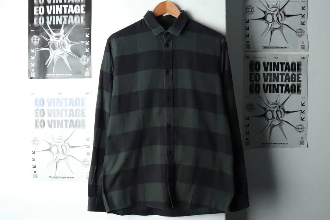 (S-M) 코스 셔츠 남방 사용감 체크 플란넬 그린-163A1 상품이미지2