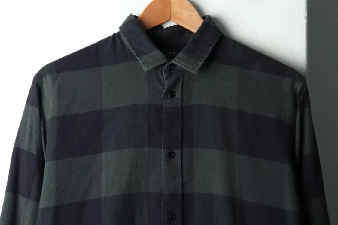 (S-M) 코스 셔츠 남방 사용감 체크 플란넬 그린-163A1 상품이미지3
