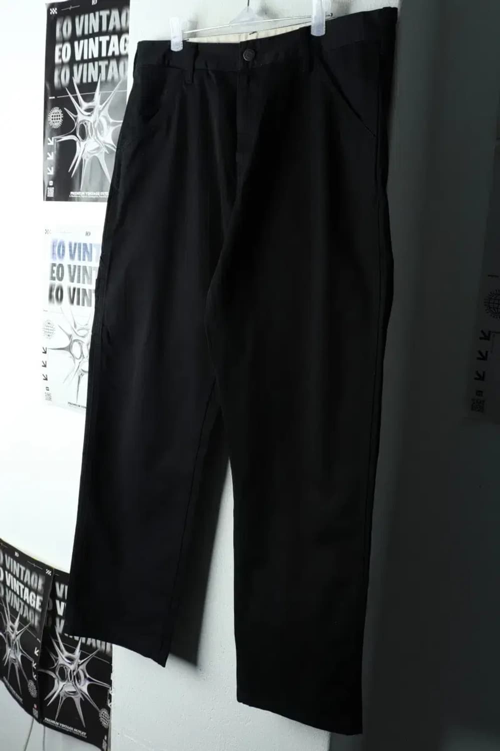 (XL-2XL) 브랜드빈티지 면바지 팬츠 와이드 블랙-22BA 상품이미지1