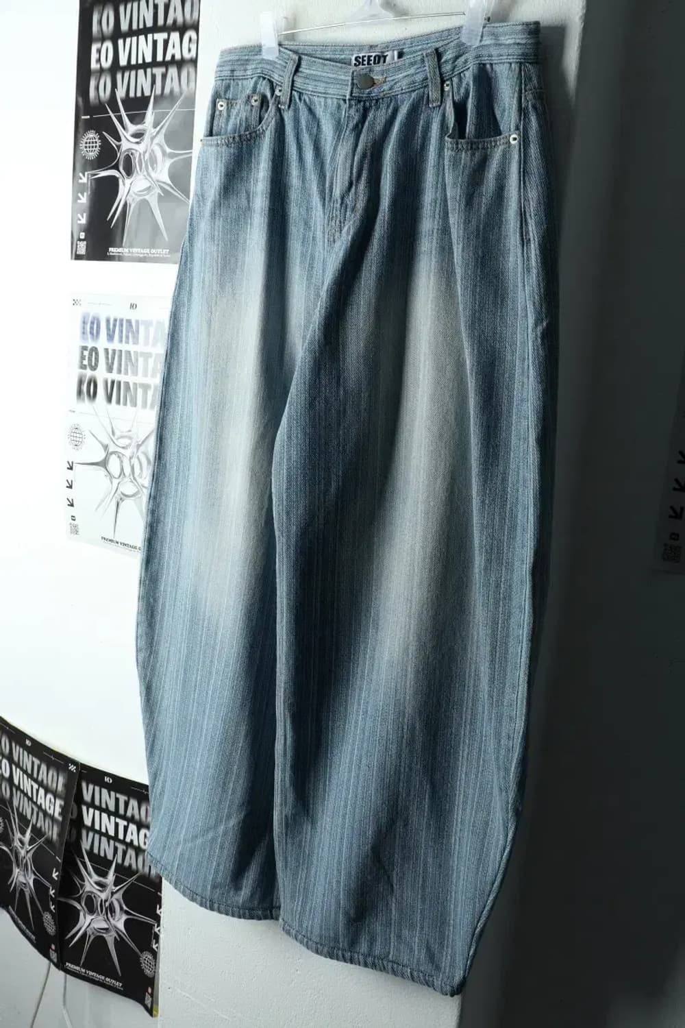 (M-L) 시옷 청바지 데님 벌룬핏 워싱 스트릿-22BF 상품이미지1