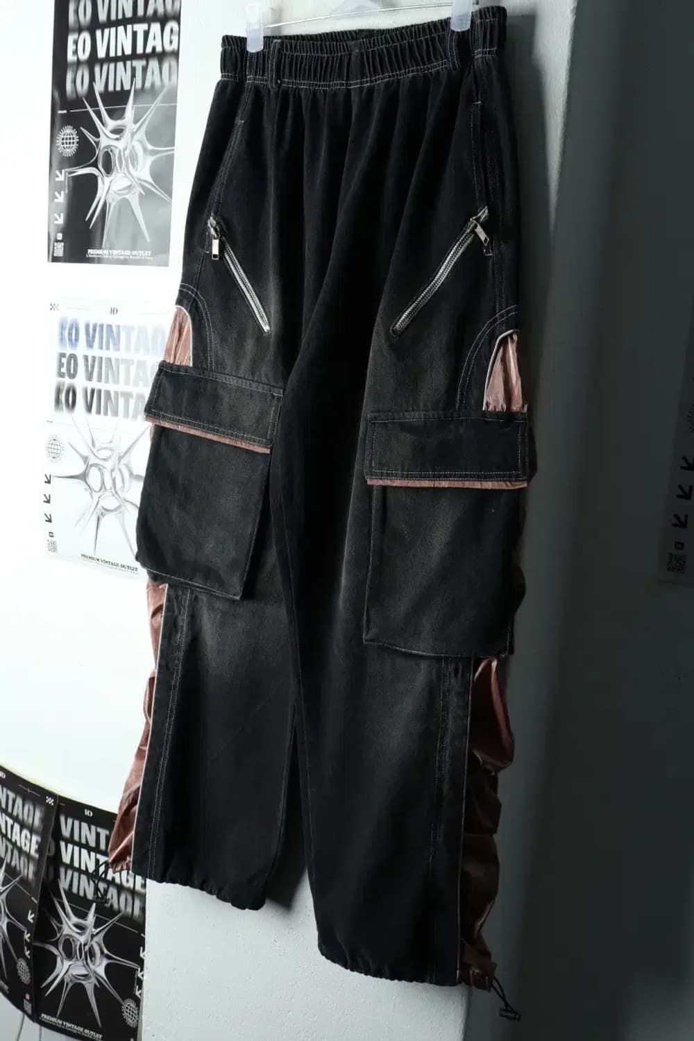 W(S-M) 알에스에스씨 청바지 데님 흑청 셔링 밴딩 카고-22C3 상품이미지1