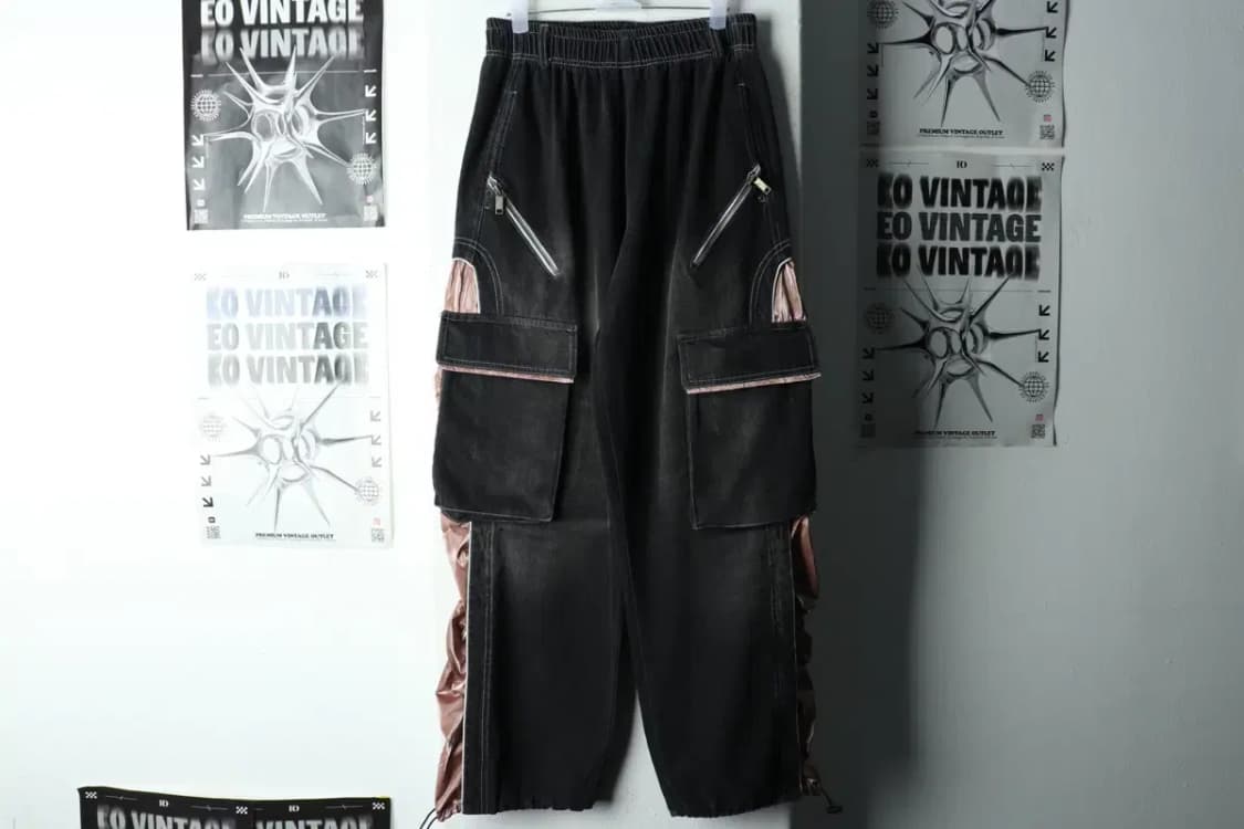 W(S-M) 알에스에스씨 청바지 데님 흑청 셔링 밴딩 카고-22C3 상품이미지2