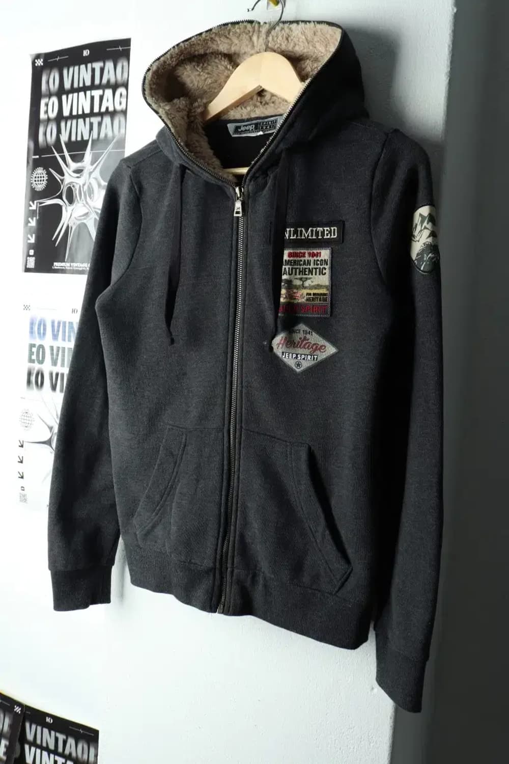 W(S) 지프 후드집업 차콜 기모 퍼 Y2K 뽀글이 따듯-1658F 상품이미지1