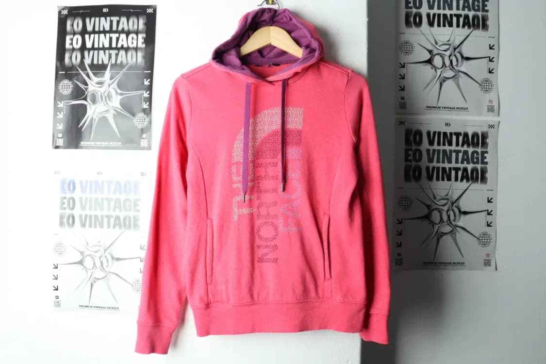 W(S-M) 노스페이스 후드티셔츠 빅로고 핑크 기모 딸기우유-16597 상품이미지2