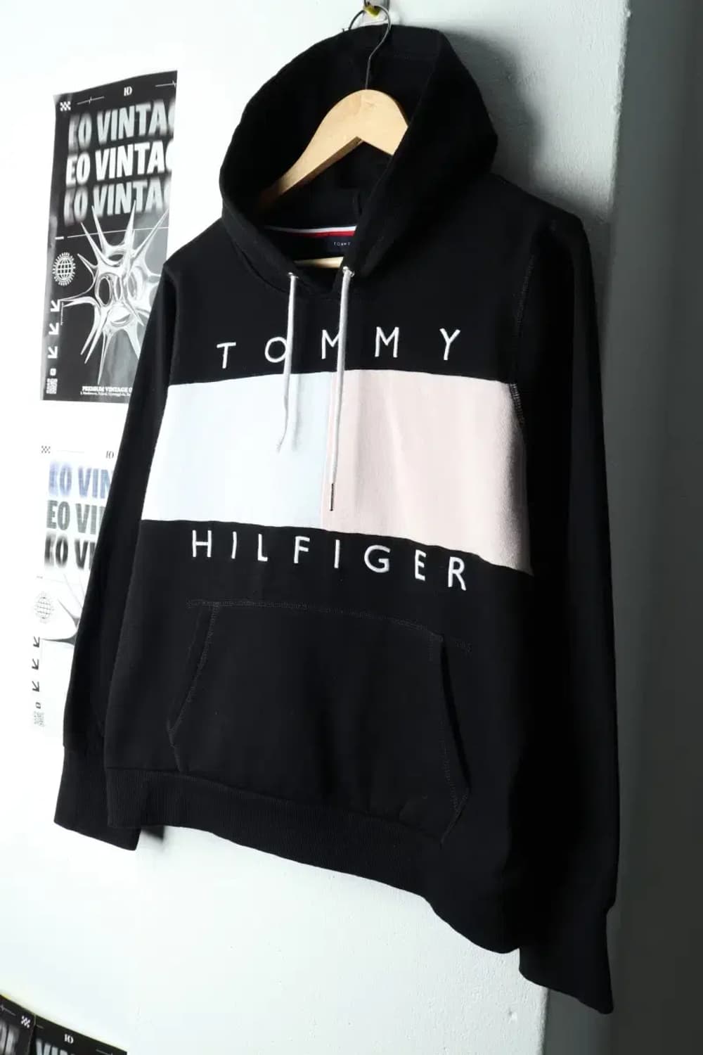 W(L) 타미힐피거 후드티셔츠 빅로고 블랙 기모 Y2K 희귀-1659A 상품이미지1