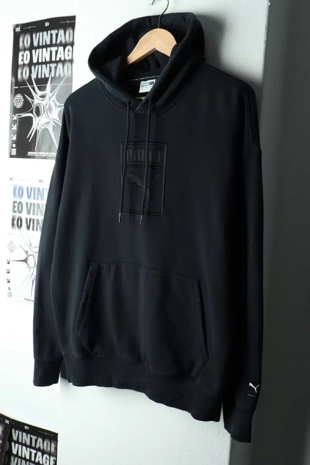 (S-M) 퓨마 후드티셔츠 빅로고 블랙 올드스쿨-165AA 상품이미지1