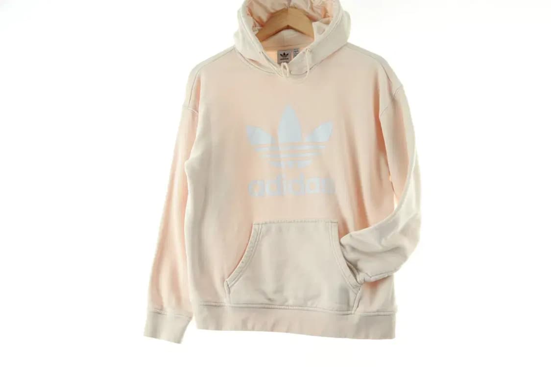 W(S-M) 아디다스 후드티셔츠 아이보리 빅로고 불꽃 점얼룩-1664A 상품이미지3