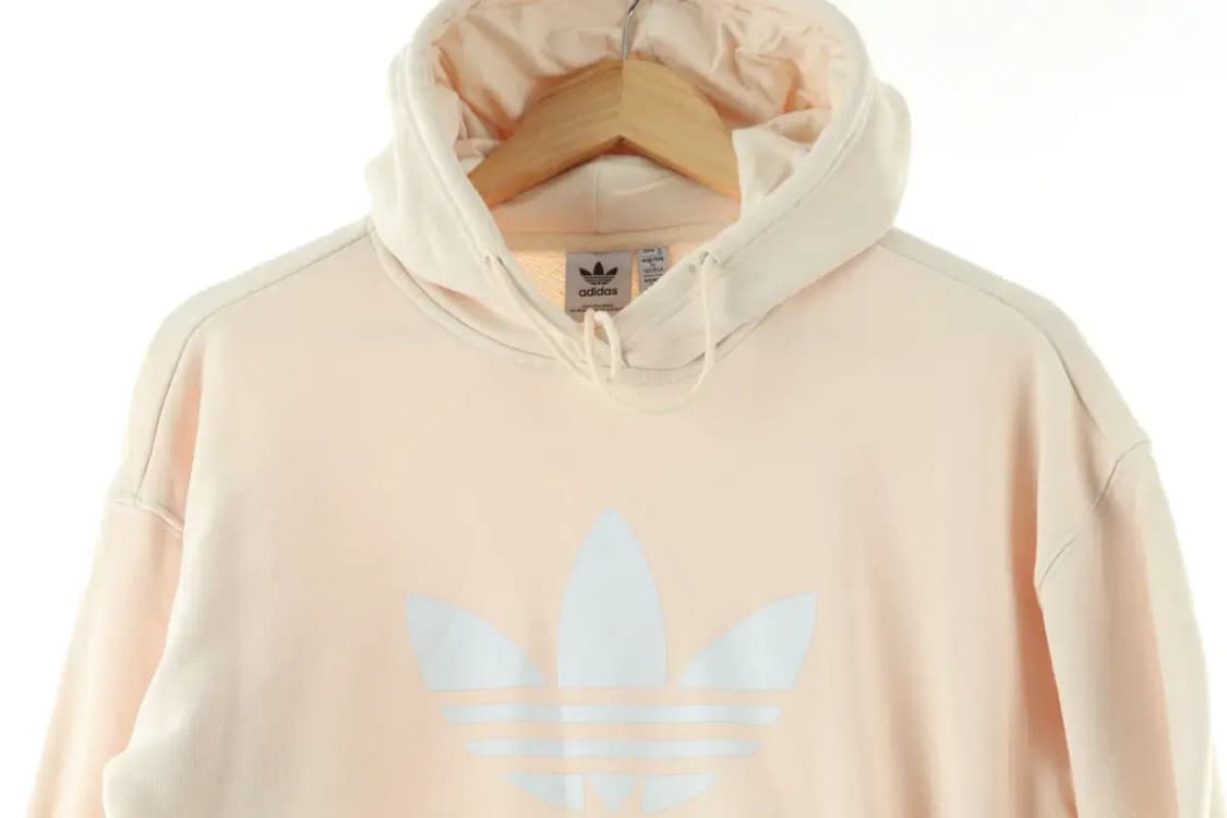 W(S-M) 아디다스 후드티셔츠 아이보리 빅로고 불꽃 점얼룩-1664A 상품이미지4