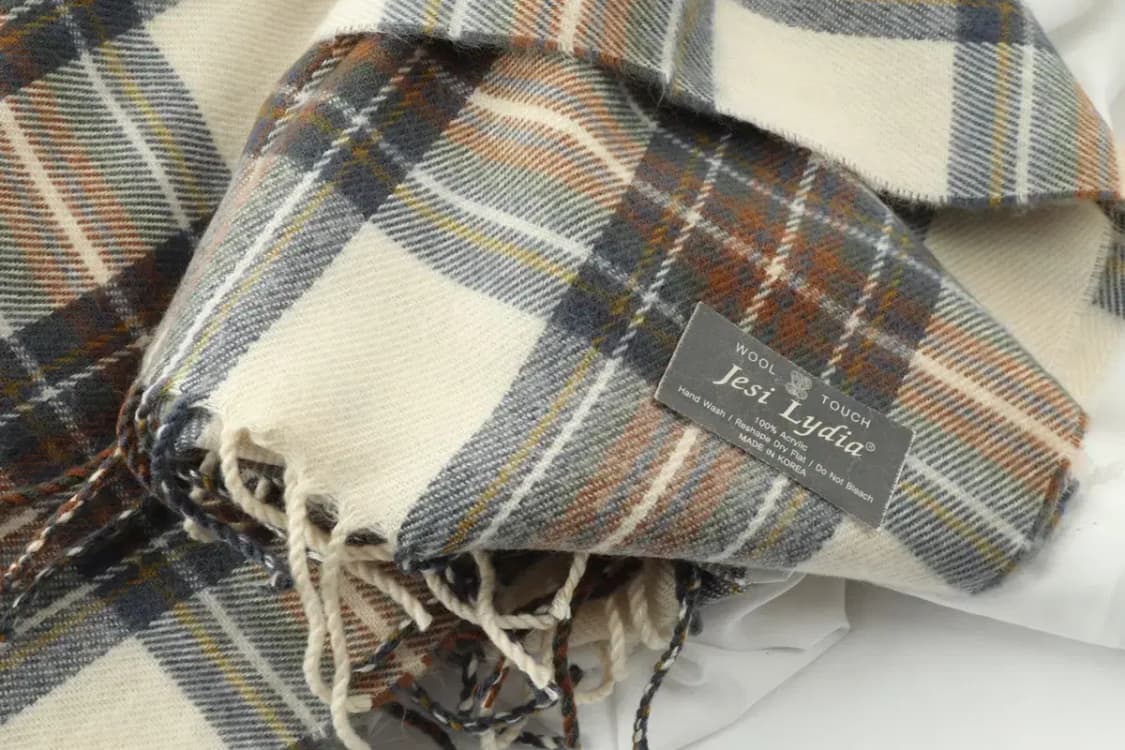 (F) 브랜드빈티지 목도리 머플러 체크 숄 롱 케이프 베이지-266E 상품이미지3