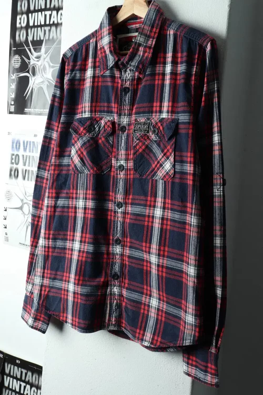 (XL) 슈퍼드라이 셔츠 남방 체크 네이비 아메카지 겨울용-16677 상품이미지1