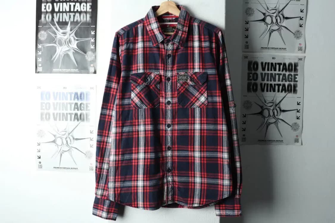 (XL) 슈퍼드라이 셔츠 남방 체크 네이비 아메카지 겨울용-16677 상품이미지2